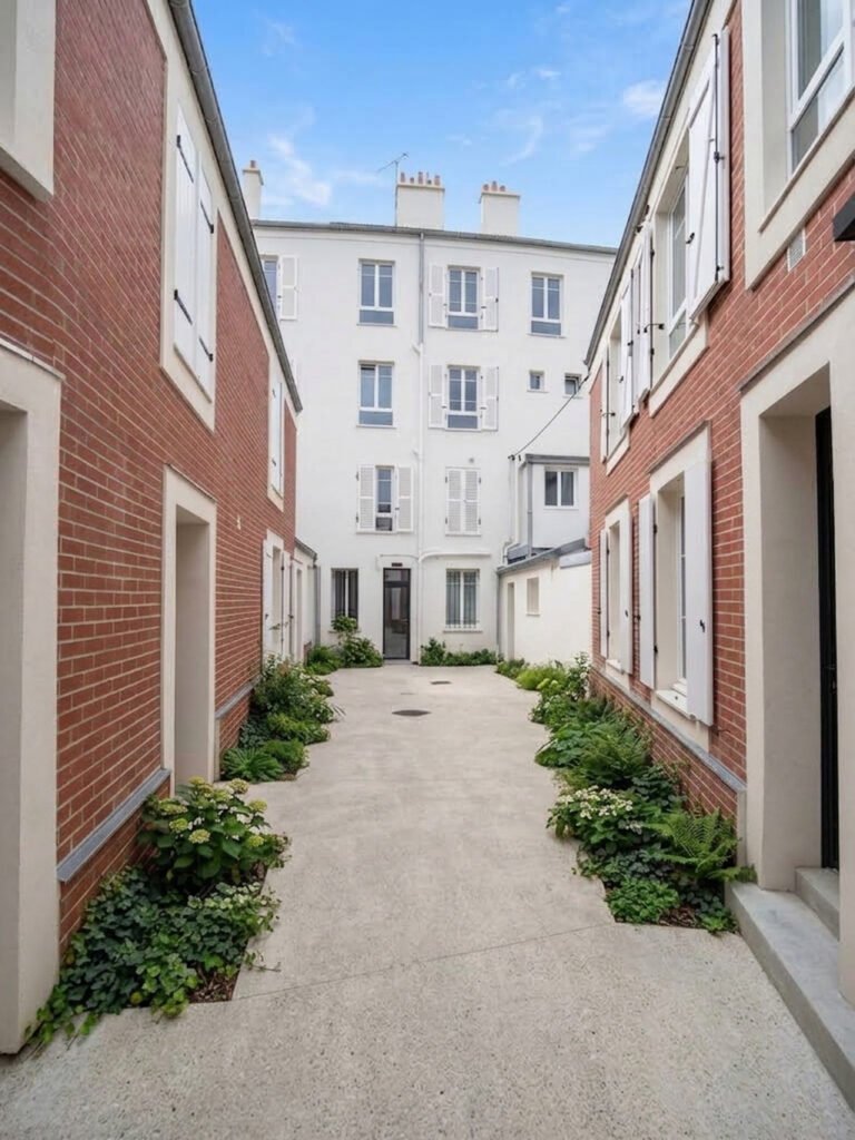 Cour intérieure d'un projet de rénovation d'un immeuble collectif